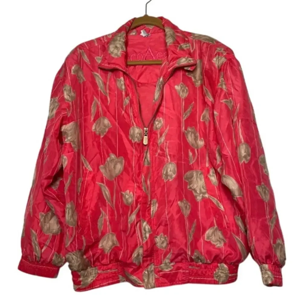coAco Silk Tulip Windbreaker Jacket Womens M Pink Coral Y2K Light Weight Coat